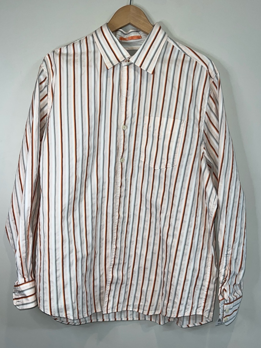 Tommy Bahama White Button-Down‎ Shirt with Orange and Brown Stripes